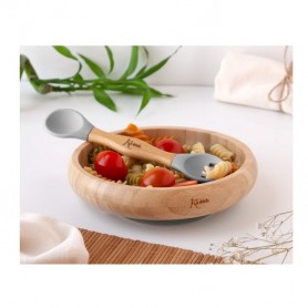 Conjunto de Papa Bambu e Silicone Cinza - Kiokids Conjunto de Papa Bambu e Silicone Cinza - Kiokids
